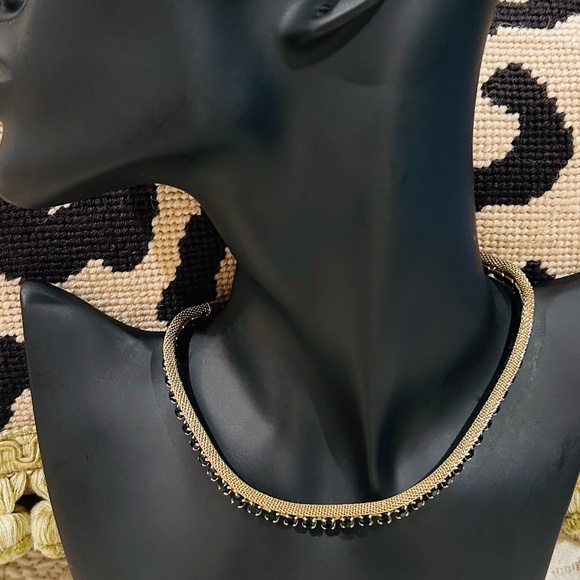 D8-Vintage Signed WEISS Gold Mesh & Black Rhinestone Necklace & Bracelet Set - Picture 2 of 10